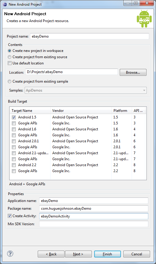 Create a new Android project