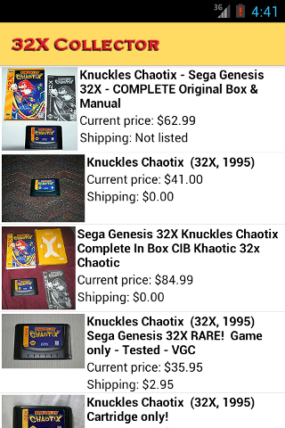 32X Collector Android - ebay view