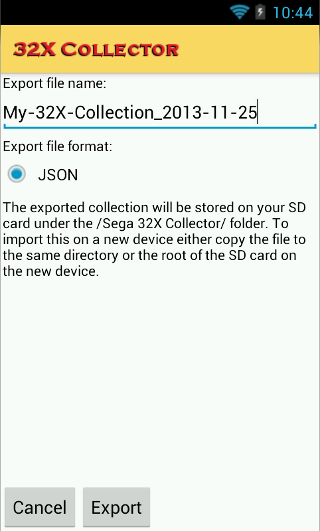 32X Collector export