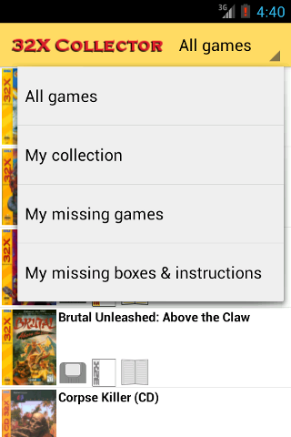 32X Collector Android - select view
