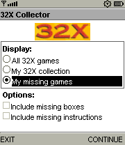 32X Collector main menu