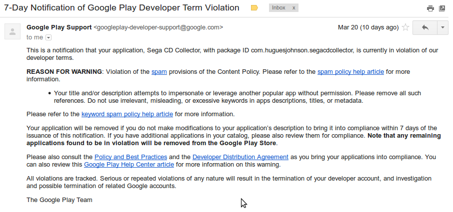 Google Play warning